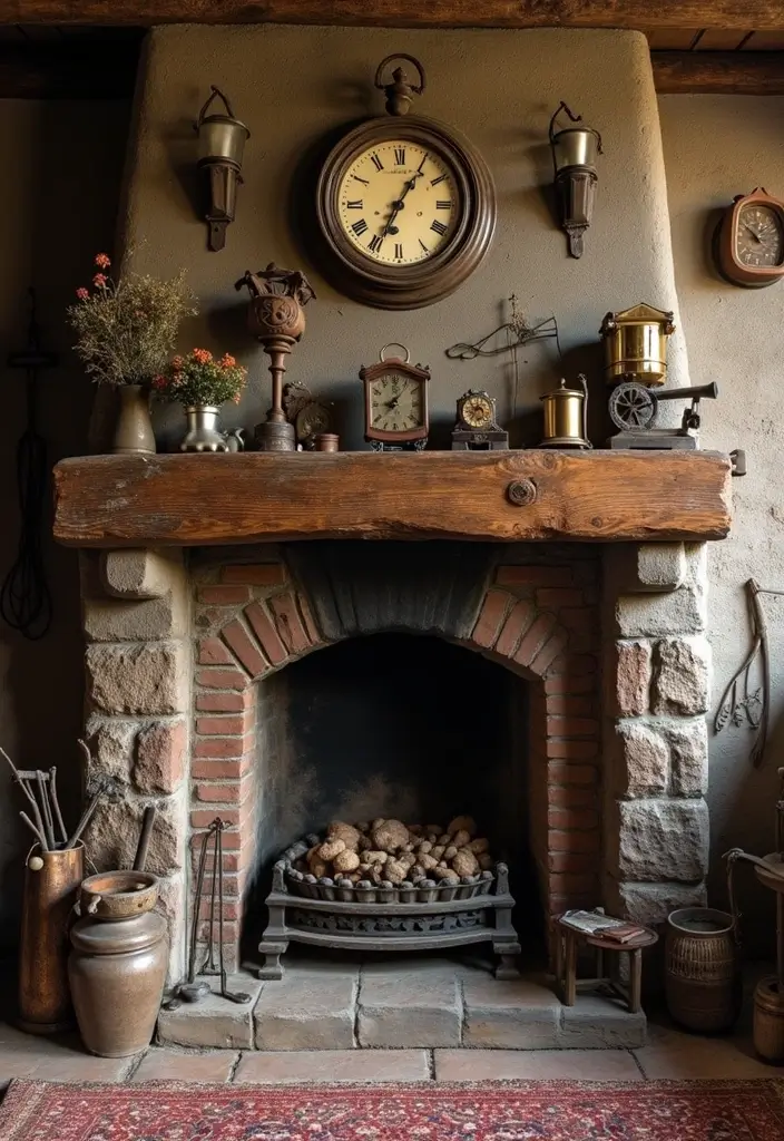25 Farmhouse Fireplace Ideas That Radiate Warmth 11 25 Farmhouse Fireplace Ideas That Radiate Warmth - 11. Antique Accents