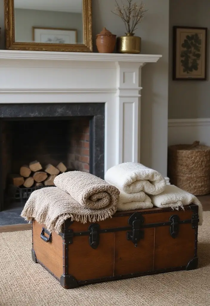 25 Farmhouse Fireplace Ideas That Radiate Warmth 25 25 Farmhouse Fireplace Ideas That Radiate Warmth - 25. Vintage Trunks
