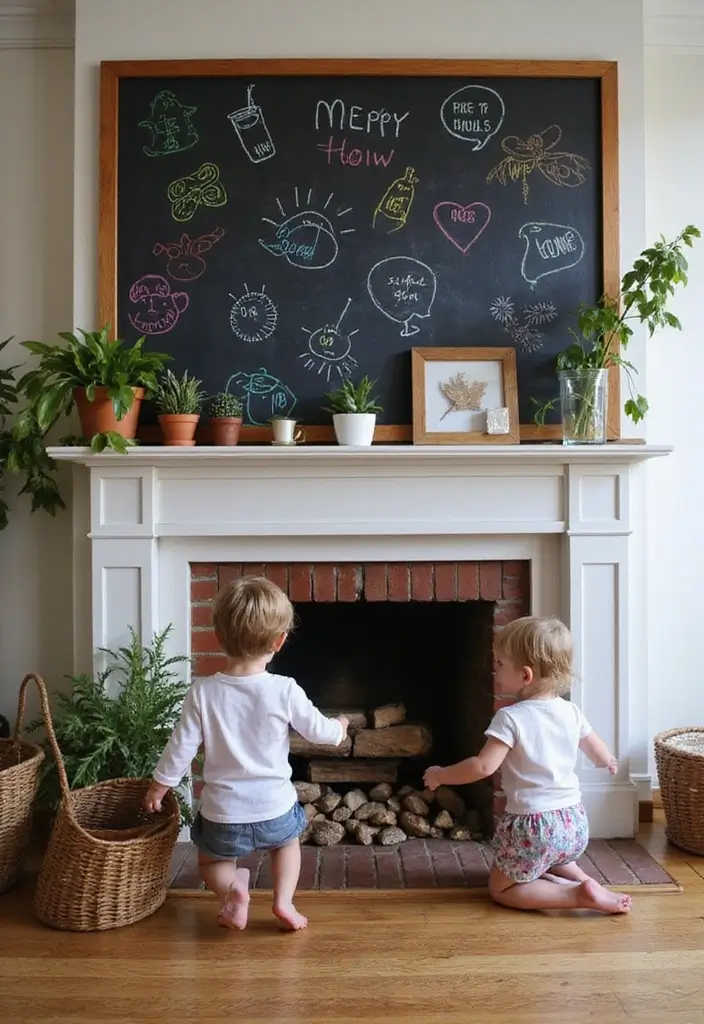 25 Fireplace Cover Ideas That Are Clever and Stylish 11 25 Fireplace Cover Ideas That Are Clever and Stylish - 11. Playful Chalkboard Covers