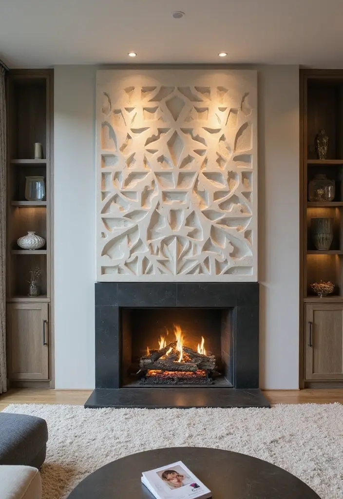 25 Fireplace Cover Ideas That Are Clever and Stylish 15 25 Fireplace Cover Ideas That Are Clever and Stylish - 15. Geometric Cut-Out Covers