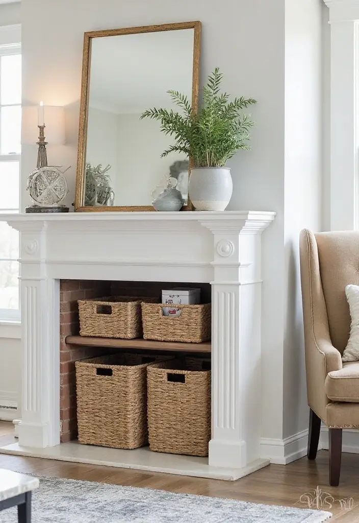25 Fireplace Cover Ideas That Are Clever and Stylish 16 25 Fireplace Cover Ideas That Are Clever and Stylish - 16. Functional Storage Covers