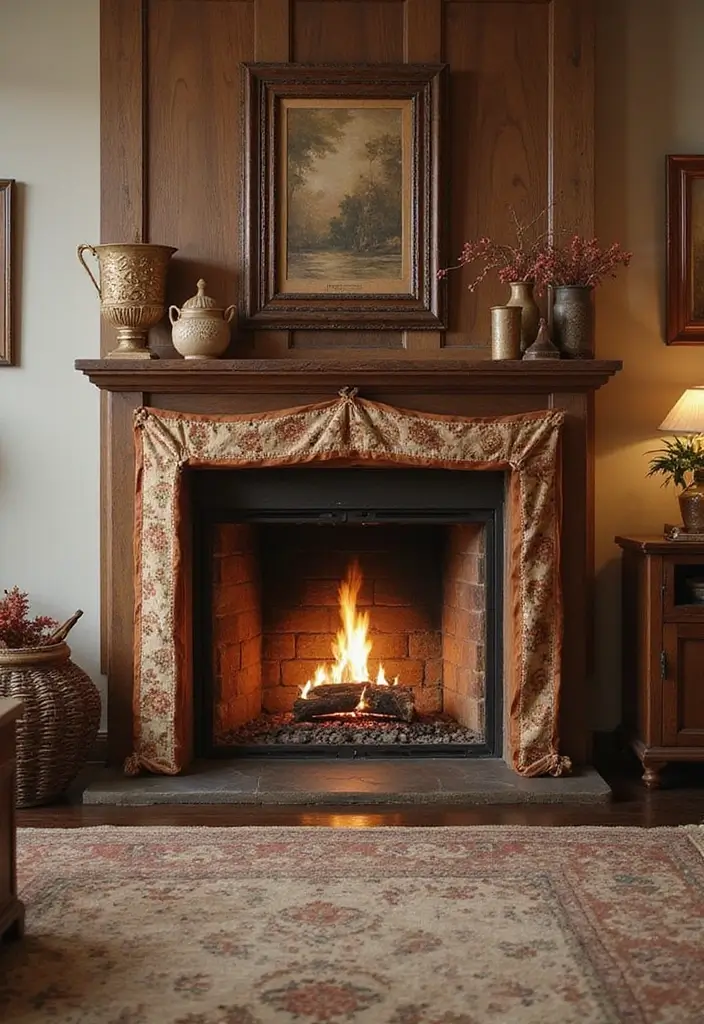 25 Fireplace Cover Ideas That Are Clever and Stylish 19 25 Fireplace Cover Ideas That Are Clever and Stylish - 19. Fabric and Wood Mix