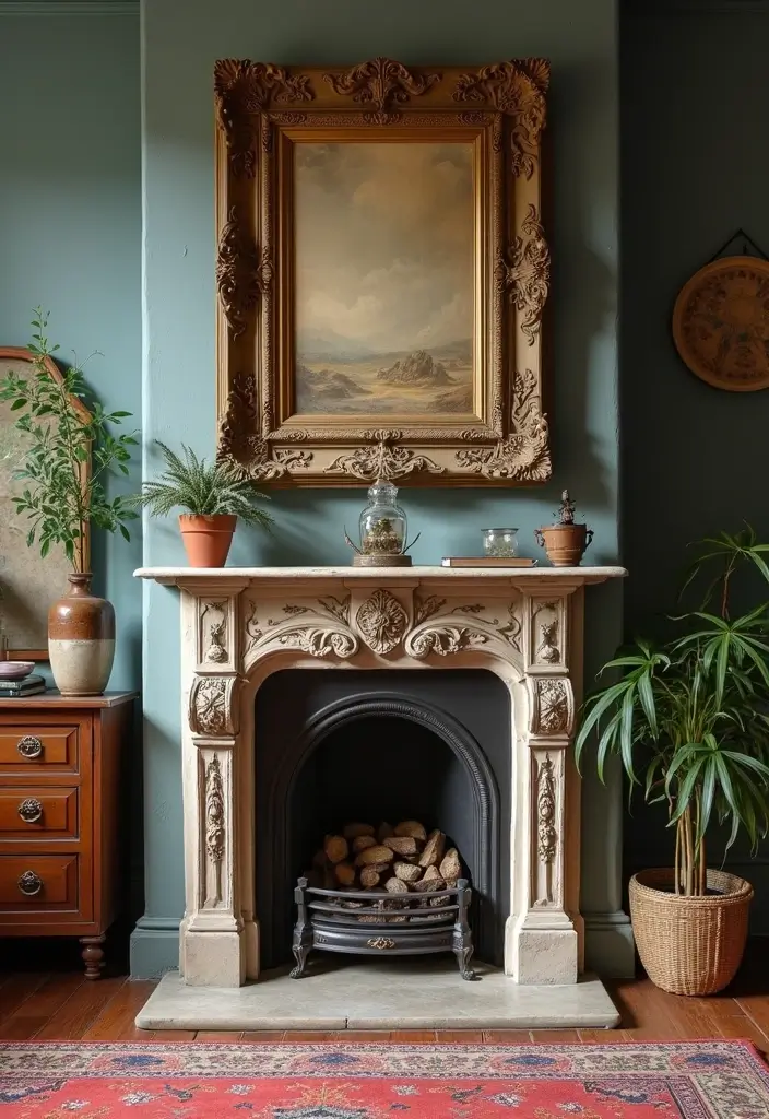 25 Fireplace Cover Ideas That Are Clever and Stylish 24 25 Fireplace Cover Ideas That Are Clever and Stylish - 24. Vintage Frame Covers