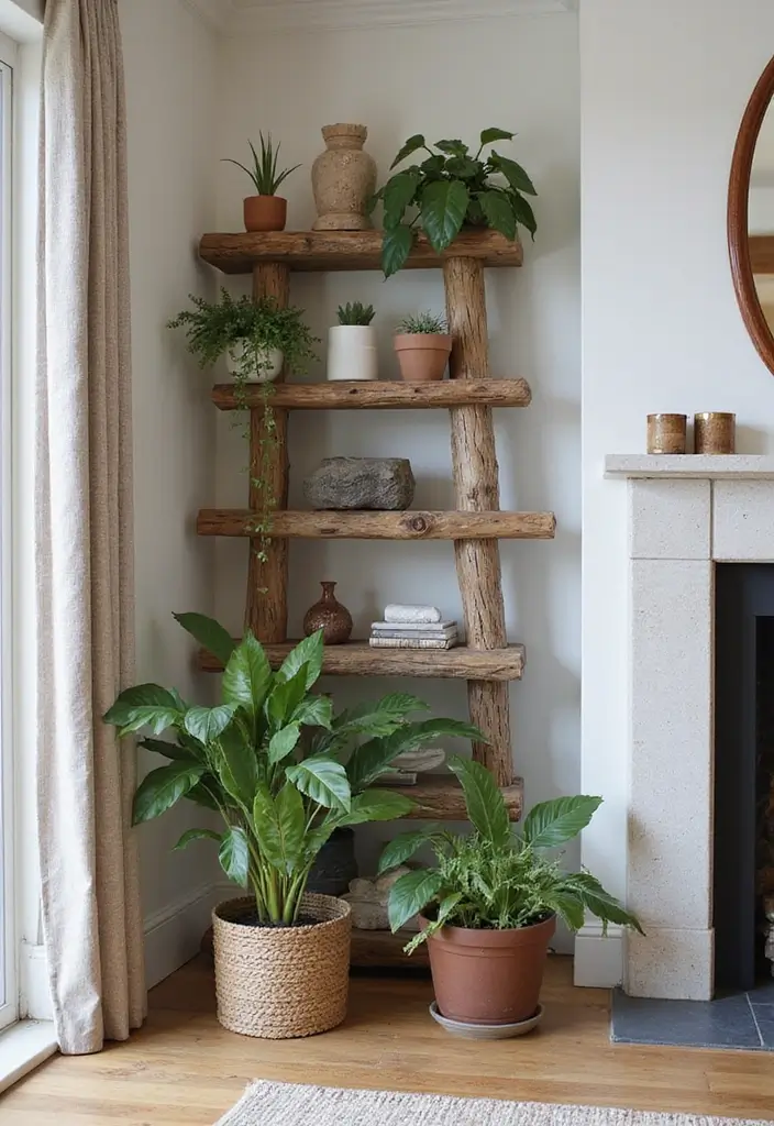 25 Fireplace Shelving Ideas That Add Storage and Style - 10. Nature-Inspired Shelves