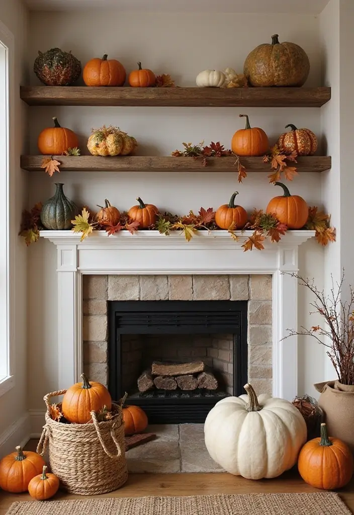 25 Fireplace Shelving Ideas That Add Storage and Style - 17. Seasonal Display Shelves