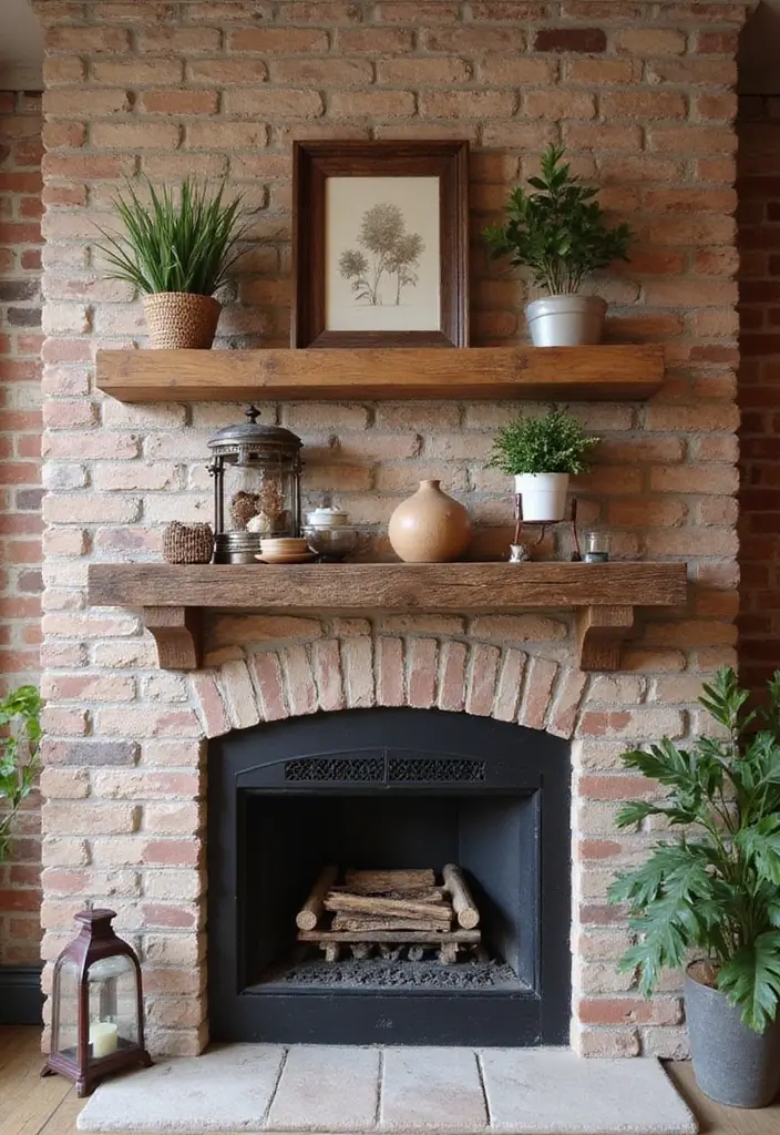 25 Fireplace Shelving Ideas That Add Storage and Style - 22. Rustic Brick Shelves