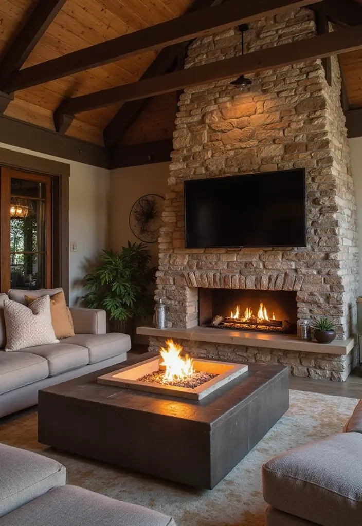 25 Fireplace TV Wall Designs That Balance Style and Function 12 25 Fireplace TV Wall Designs That Balance Style and Function - 12. Unique Fire Pits for a Fun Twist