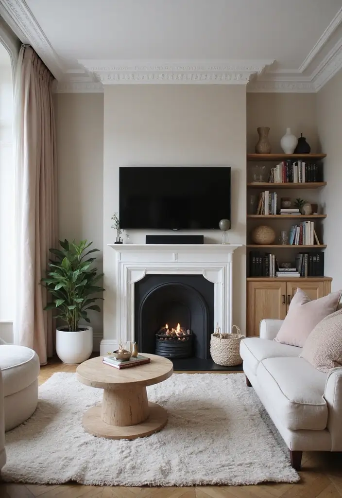 25 Fireplace TV Wall Designs That Balance Style and Function 14 25 Fireplace TV Wall Designs That Balance Style and Function - 14. Monochromatic Elegance