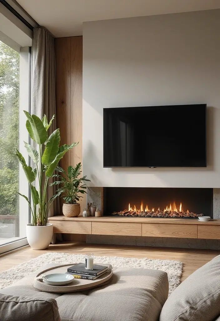25 Fireplace TV Wall Designs That Balance Style and Function 16 25 Fireplace TV Wall Designs That Balance Style and Function - 16. Eco-friendly Designs