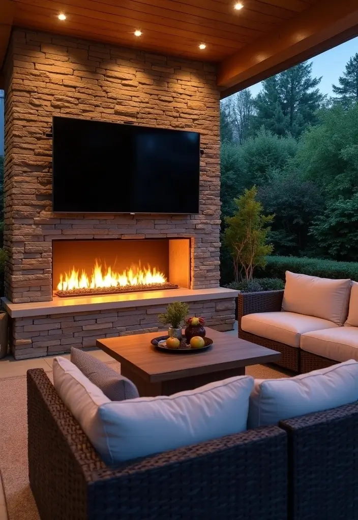 25 Fireplace TV Wall Designs That Balance Style and Function 24 25 Fireplace TV Wall Designs That Balance Style and Function - 24. Outdoor Fireplace TV Walls