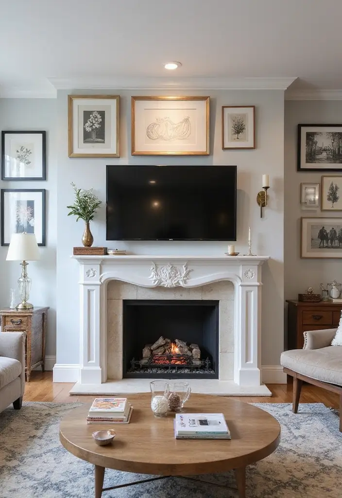 25 Fireplace TV Wall Designs That Balance Style and Function 25 25 Fireplace TV Wall Designs That Balance Style and Function - 25. Gallery Wall Integration