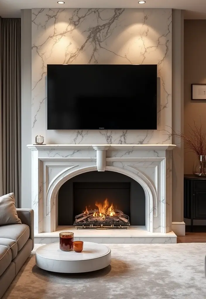 25 Fireplace TV Wall Designs That Balance Style and Function 5 25 Fireplace TV Wall Designs That Balance Style and Function - 5. Elegant Marble Touch