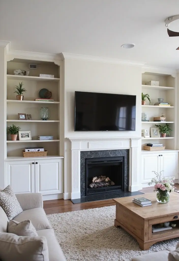 25 Fireplace TV Wall Designs That Balance Style and Function 7 25 Fireplace TV Wall Designs That Balance Style and Function - 7. Built-in Shelving