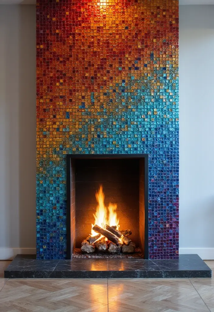 25 Fireplace Tile Inspirations That Refresh Old Designs 18 25 Fireplace Tile Inspirations That Refresh Old Designs - 18. Shiny Glass Tiles