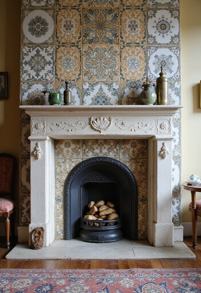 25 Fireplace Tile Inspirations That Refresh Old Designs 19 25 Fireplace Tile Inspirations That Refresh Old Designs - 19. Vintage Patterned Tiles