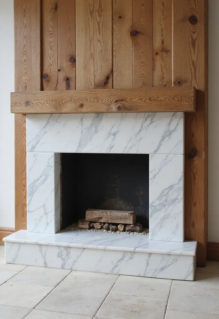 25 Fireplace Tile Inspirations That Refresh Old Designs 22 25 Fireplace Tile Inspirations That Refresh Old Designs - 22. Marble and Wood Combination