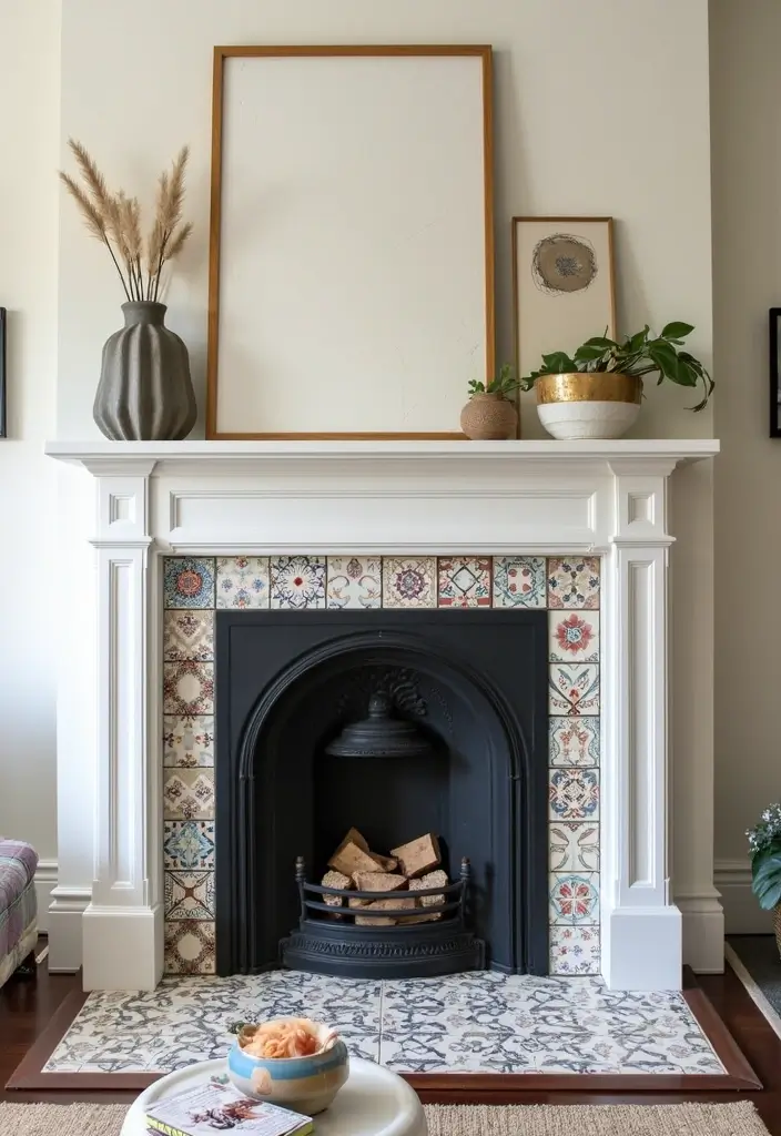 25 Fireplace Tile Inspirations That Refresh Old Designs 25 25 Fireplace Tile Inspirations That Refresh Old Designs - 25. DIY Painted Tiles