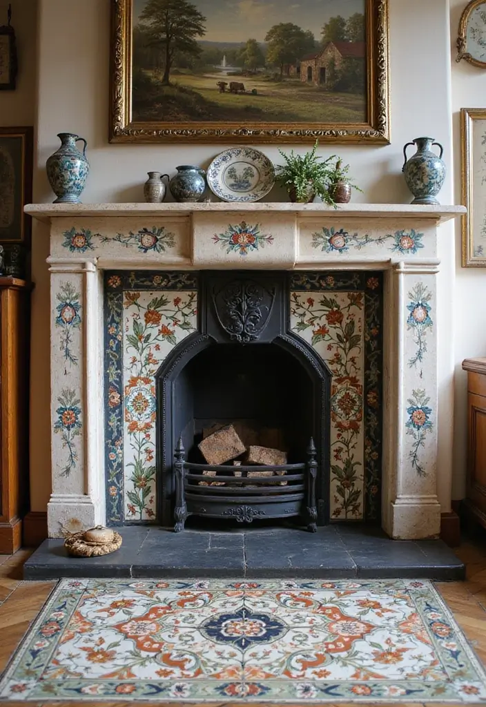 25 Fireplace Tile Inspirations That Refresh Old Designs 3 25 Fireplace Tile Inspirations That Refresh Old Designs - 3. Vintage Encaustic Tiles