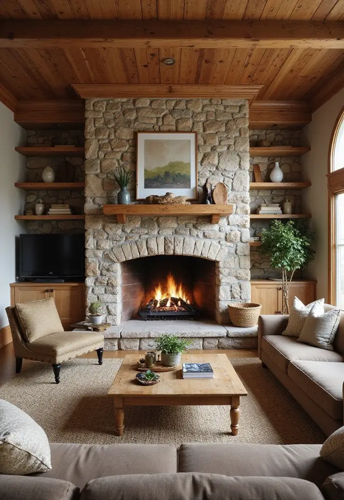 25 Fireplace Wall Designs That Make a Big Statement 14 25 Fireplace Wall Designs That Make a Big Statement - 14. Natural Stone Fireplace