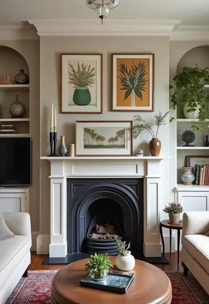 25 Fireplace Wall Designs That Make a Big Statement 17 25 Fireplace Wall Designs That Make a Big Statement - 17. Custom Artwork Displays