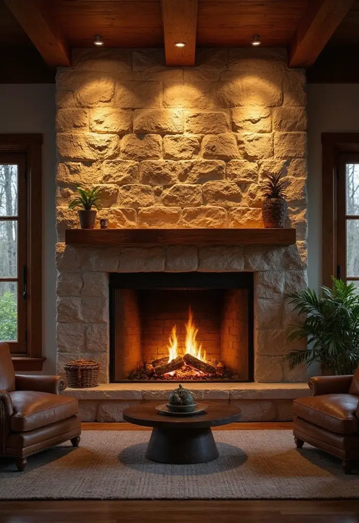 25 Fireplace Wall Designs That Make a Big Statement 18 25 Fireplace Wall Designs That Make a Big Statement - 18. Dramatic Lighting
