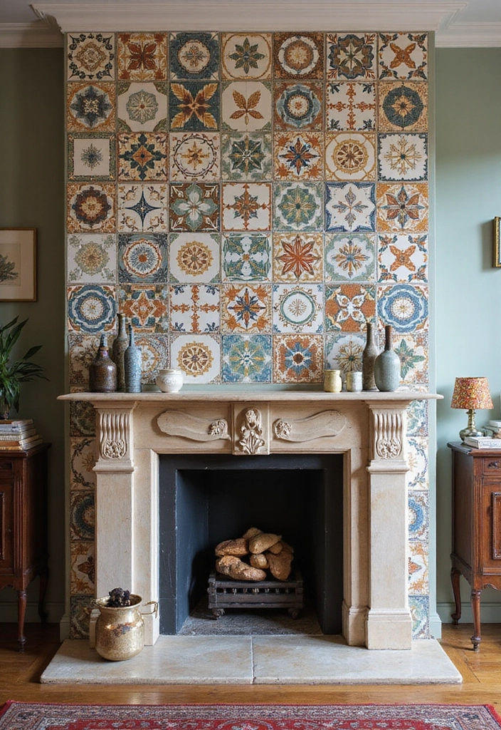 25 Fireplace Wall Designs That Make a Big Statement 3 25 Fireplace Wall Designs That Make a Big Statement - 3. Vintage-Inspired Tiles