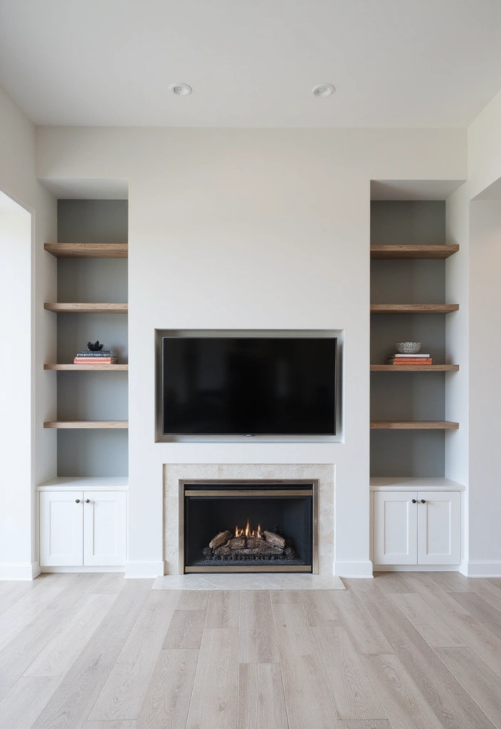 25 Media Walls With Fireplace That Combine Tech and Warmth 1 25 Media Walls With Fireplace That Combine Tech and Warmth - 1. Sleek Minimalist Media Walls