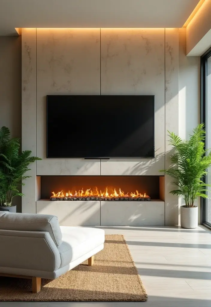 25 Media Walls With Fireplace That Combine Tech and Warmth 17 25 Media Walls With Fireplace That Combine Tech and Warmth - 17. Eco-Friendly Media Walls