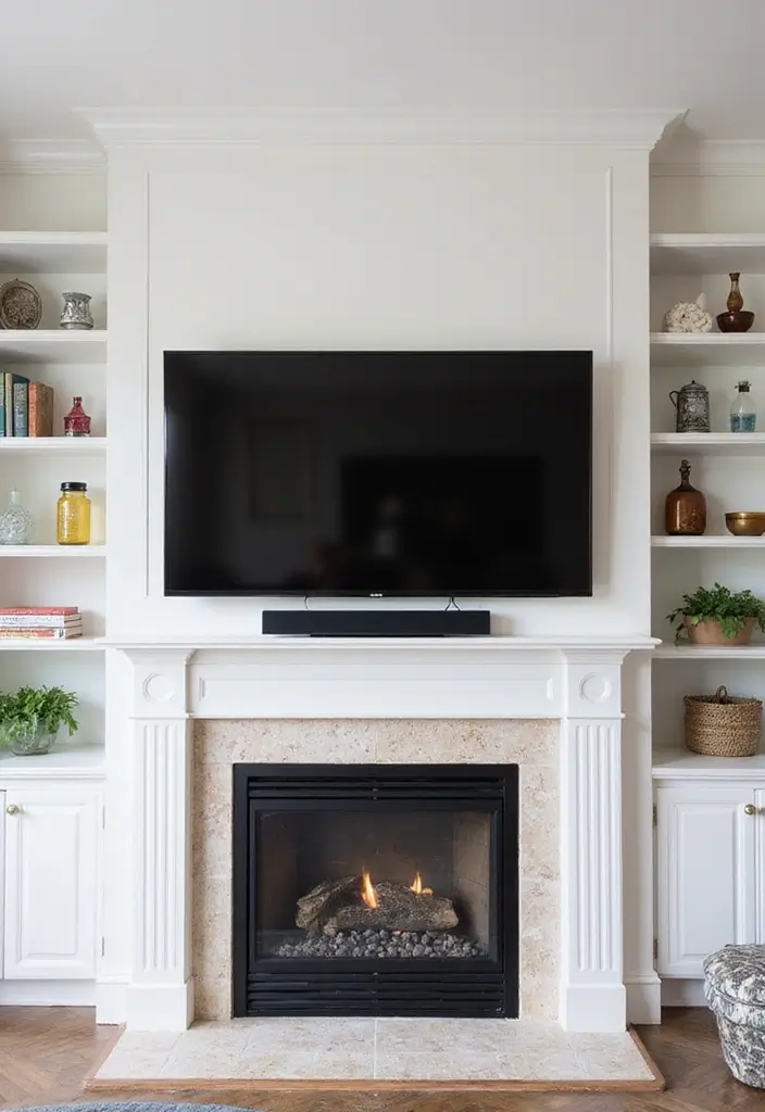 25 Media Walls With Fireplace That Combine Tech and Warmth 24 25 Media Walls With Fireplace That Combine Tech and Warmth - 24. Timeless White Media Walls