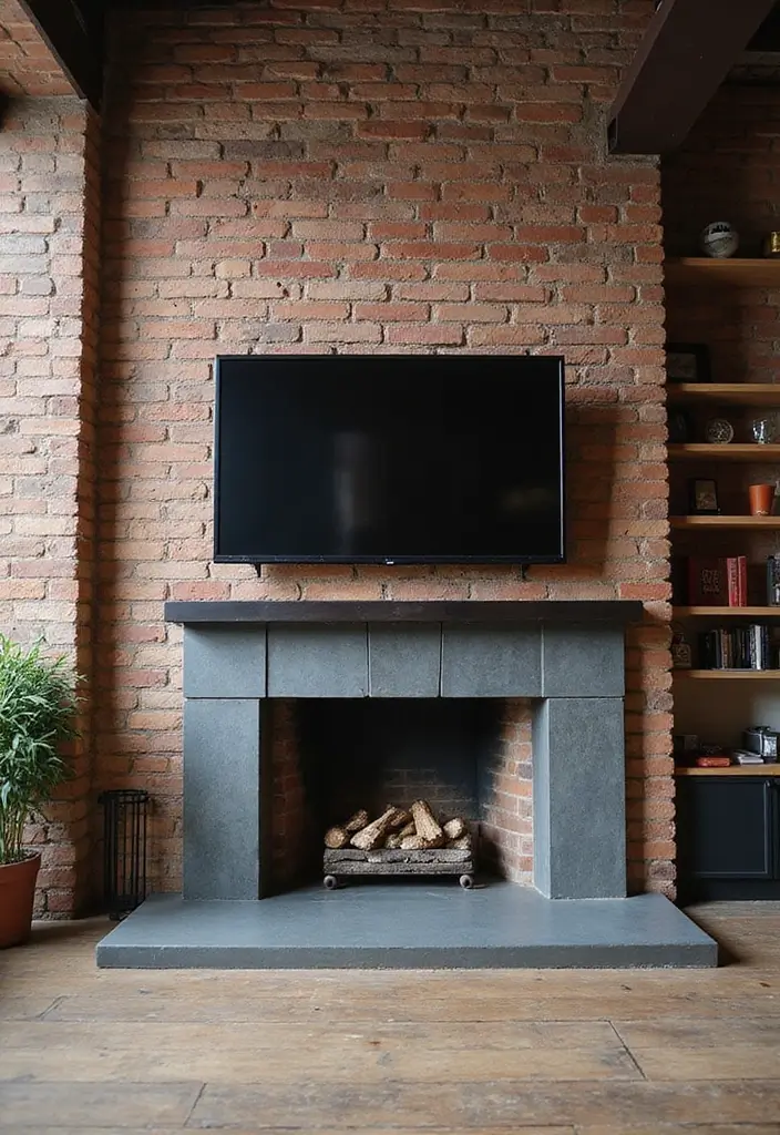 25 Media Walls With Fireplace That Combine Tech and Warmth 3 25 Media Walls With Fireplace That Combine Tech and Warmth - 3. Urban Loft Style