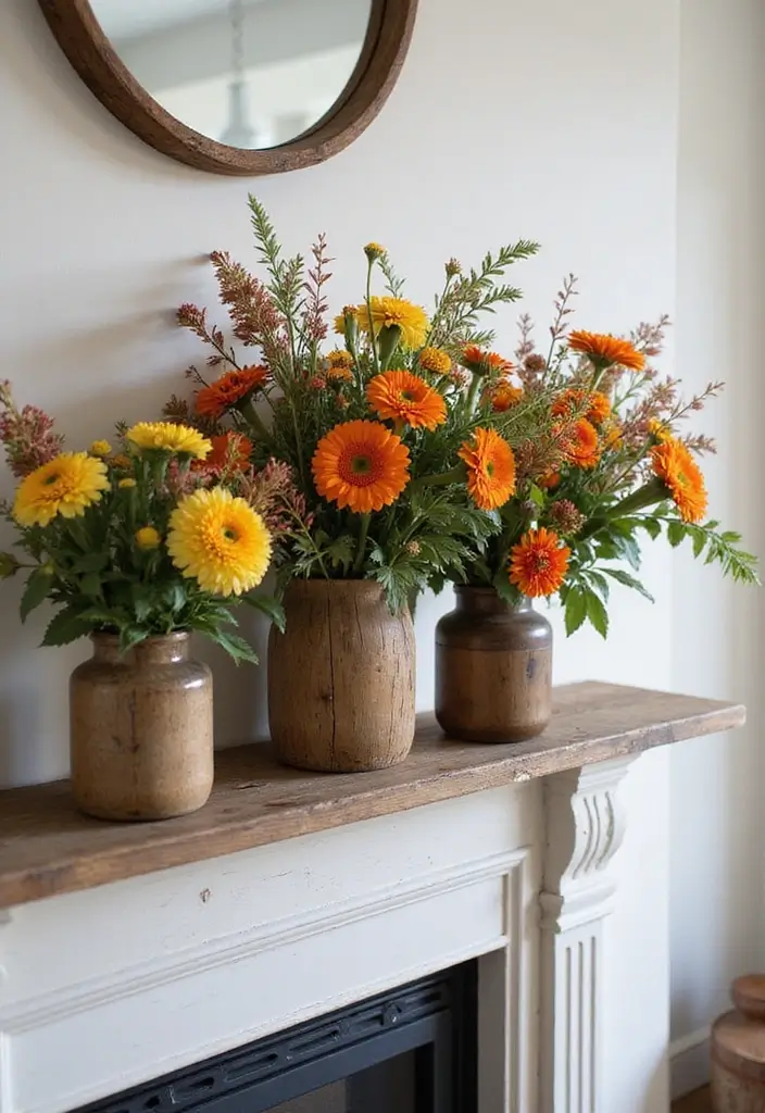 25 Spring Fireplace Decor Ideas That Freshen Up the Mantel 1 25 Spring Fireplace Decor Ideas That Freshen Up the Mantel - 1. Rustic Flower Arrangements