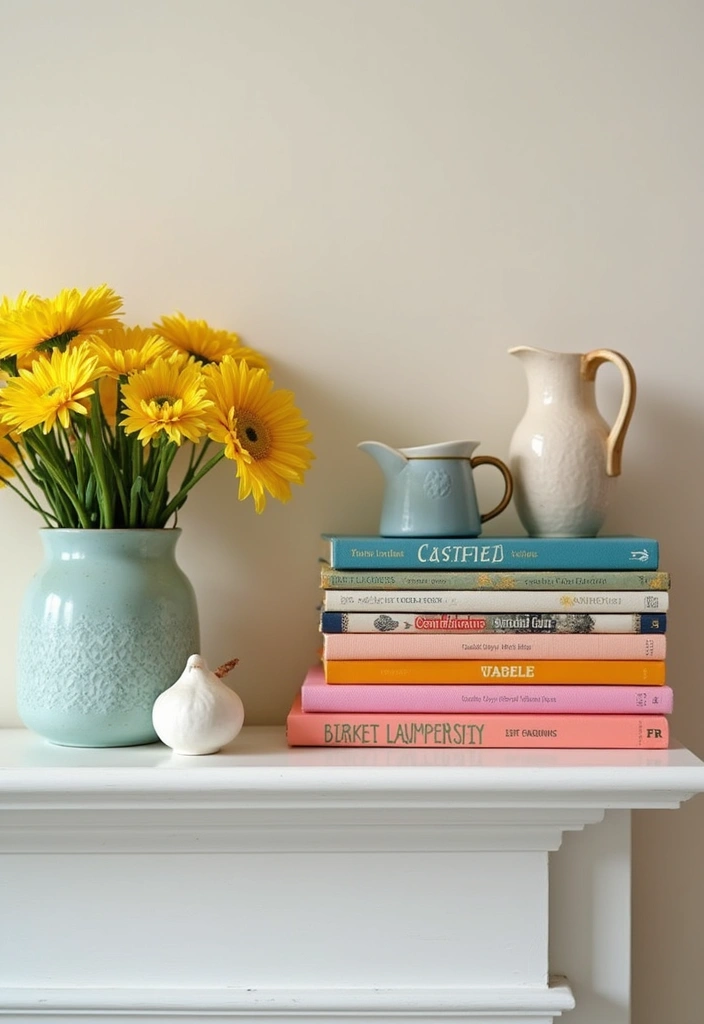 25 Spring Fireplace Decor Ideas That Freshen Up the Mantel 20 25 Spring Fireplace Decor Ideas That Freshen Up the Mantel - 20. Charming Book Stacks