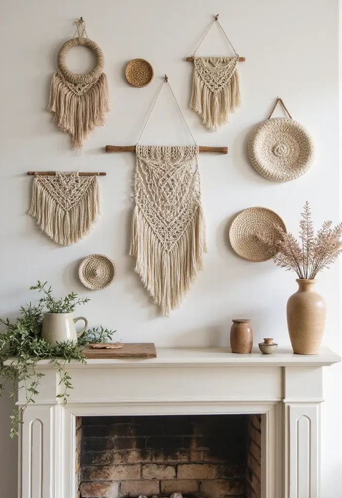 25 Spring Fireplace Decor Ideas That Freshen Up the Mantel 21 25 Spring Fireplace Decor Ideas That Freshen Up the Mantel - 21. Organic Wallhangings