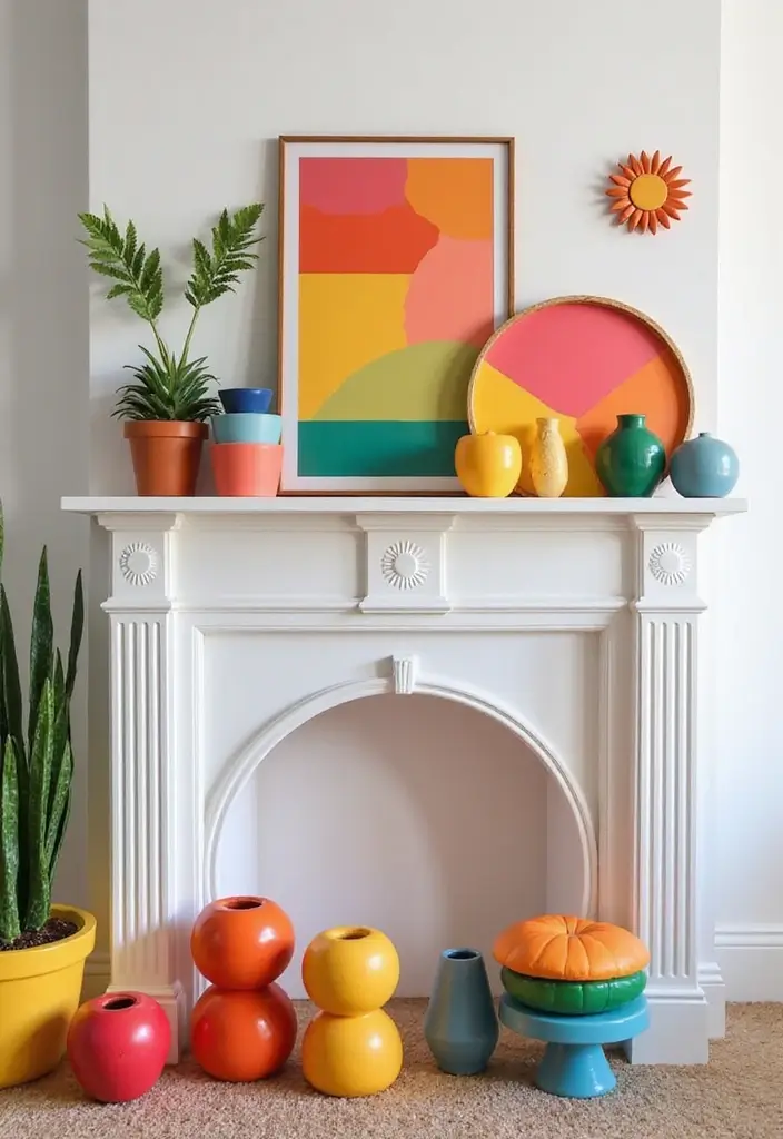 25 Spring Fireplace Decor Ideas That Freshen Up the Mantel 22 25 Spring Fireplace Decor Ideas That Freshen Up the Mantel - 22. Color-Blocked Decor