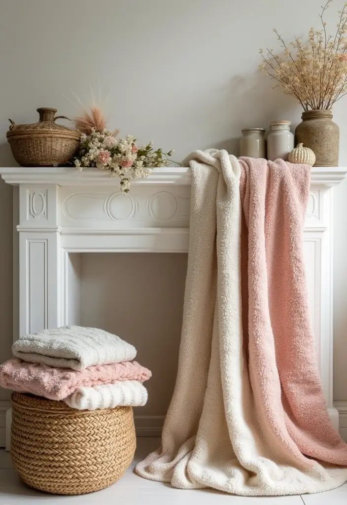 25 Spring Fireplace Decor Ideas That Freshen Up the Mantel 23 25 Spring Fireplace Decor Ideas That Freshen Up the Mantel - 23. Seasonal Throw Blankets