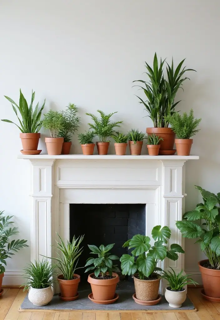 25 Spring Fireplace Decor Ideas That Freshen Up the Mantel 5 25 Spring Fireplace Decor Ideas That Freshen Up the Mantel - 5. Potted Plants