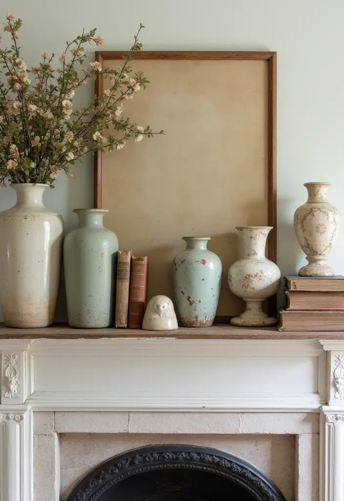 25 Spring Fireplace Decor Ideas That Freshen Up the Mantel 7 25 Spring Fireplace Decor Ideas That Freshen Up the Mantel - 7. Vintage Finds