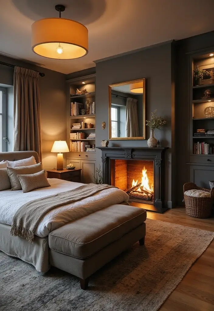 27 Bedroom Fireplace Ideas That Feel Like Pure Luxury - 24. Statement Lighting Around Fireplaces