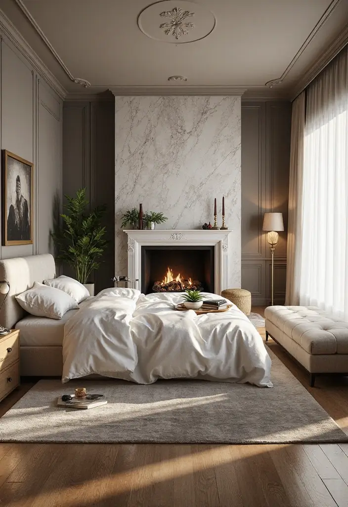 27 Bedroom Fireplace Ideas That Feel Like Pure Luxury - 3. Glamorous Marble Accents