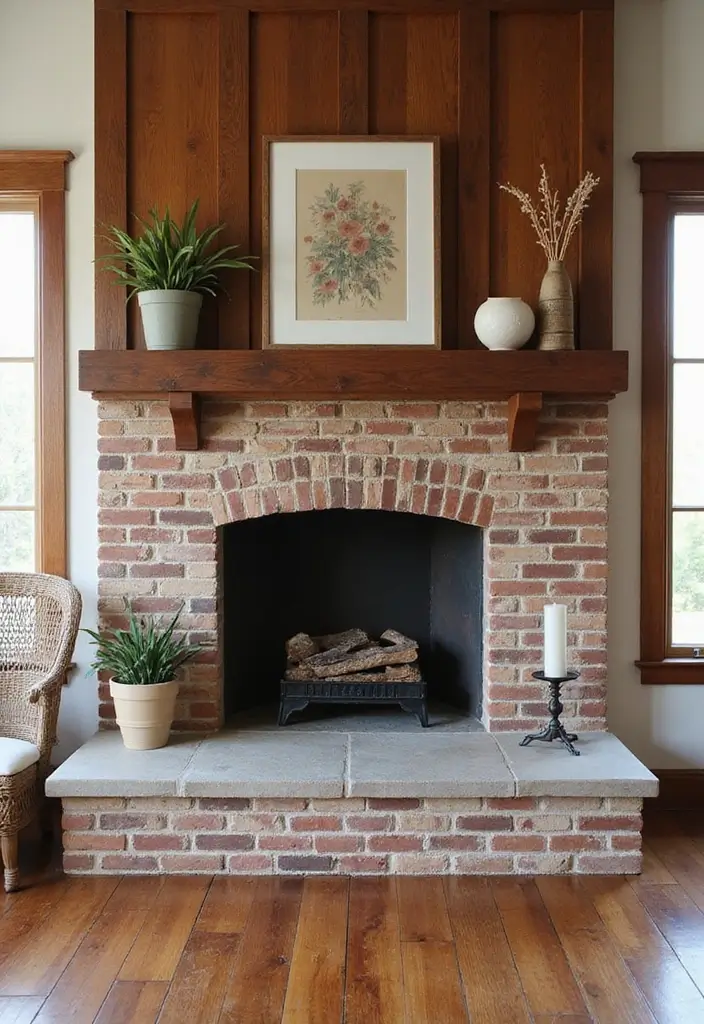 27 Craftsman Fireplace Designs That Highlight Classic Style 14 27 Craftsman Fireplace Designs That Highlight Classic Style - 14. Exposed Brick and Wood Combination
