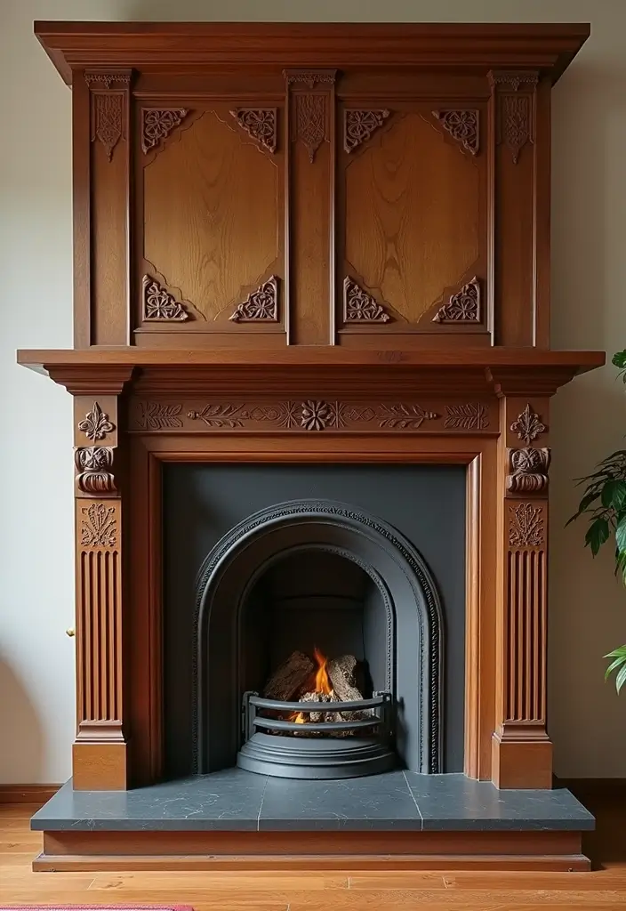 27 Craftsman Fireplace Designs That Highlight Classic Style 15 27 Craftsman Fireplace Designs That Highlight Classic Style - 15. Ornate Mantel Carvings