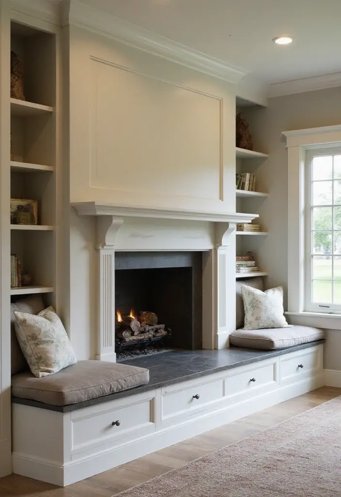 27 Craftsman Fireplace Designs That Highlight Classic Style 18 27 Craftsman Fireplace Designs That Highlight Classic Style - 18. Fireplaces with Hearth Seating