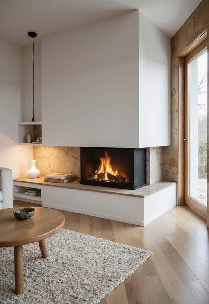 27 Double Sided Fireplace Inspirations Perfect for Open Spaces - 10. Scandinavian Simplicity