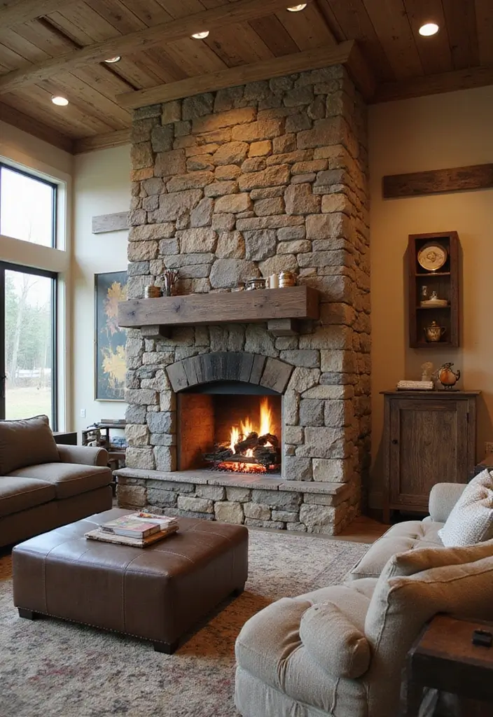 27 Double Sided Fireplace Inspirations Perfect for Open Spaces - 2. Rustic Stone Feature