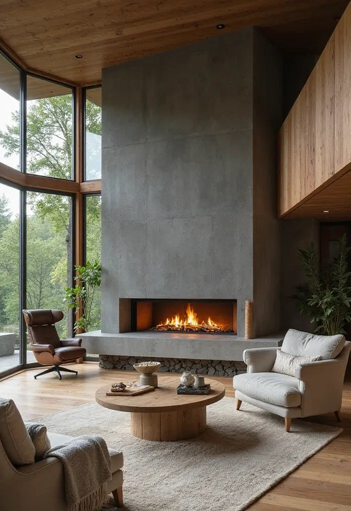 27 Double Sided Fireplace Inspirations Perfect for Open Spaces - 27. Blending with Nature