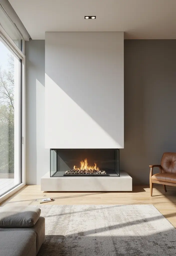 27 Double Sided Fireplace Inspirations Perfect for Open Spaces - 3. Minimalist Glass Enclosure