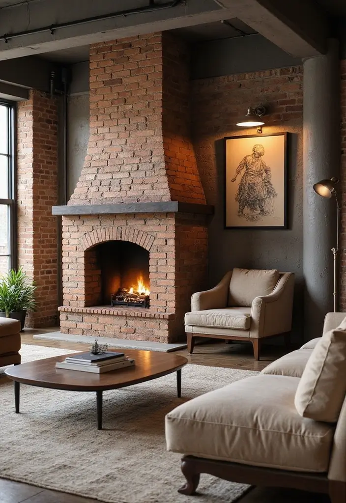 27 Double Sided Fireplace Inspirations Perfect for Open Spaces - 6. Industrial Chic with Brick