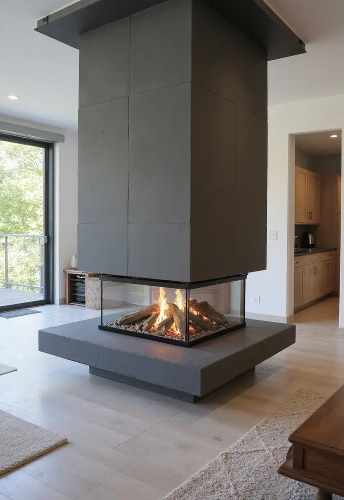 27 Double Sided Fireplace Inspirations Perfect for Open Spaces - 7. Floating Hearths