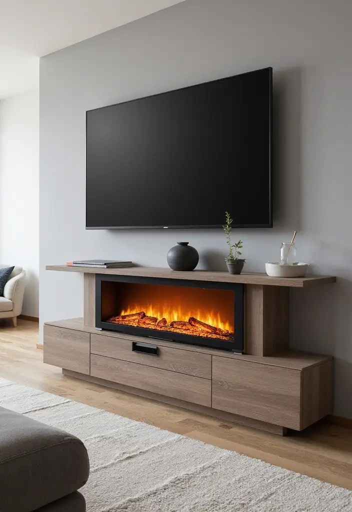 27 Electric Fireplace Ideas That Feel Real and Modern 5 27 Electric Fireplace Ideas That Feel Real and Modern - 5. Electric Fireplace with Media Console