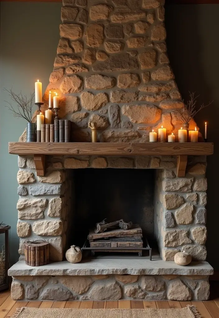 27 Fireplace Ideas That Instantly Make Living Rooms Cozier - 1. Rustic Wood Mantel